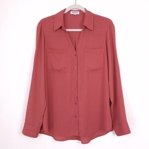 Express The Portofino Shirt roll tab long sleeve office professional rose pink